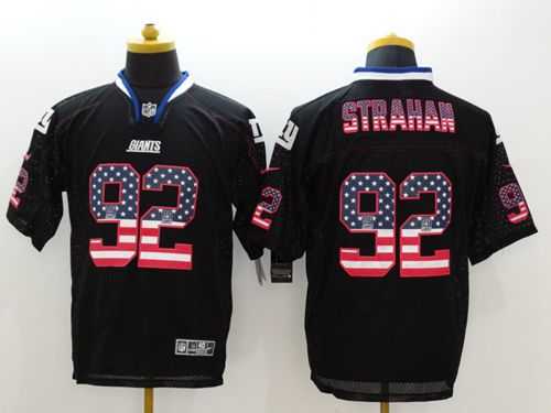 Nike Giants #92 Michael Strahan Black Men's Stitched NFL Elite USA Flag Fashion Jersey - Click Image to Close